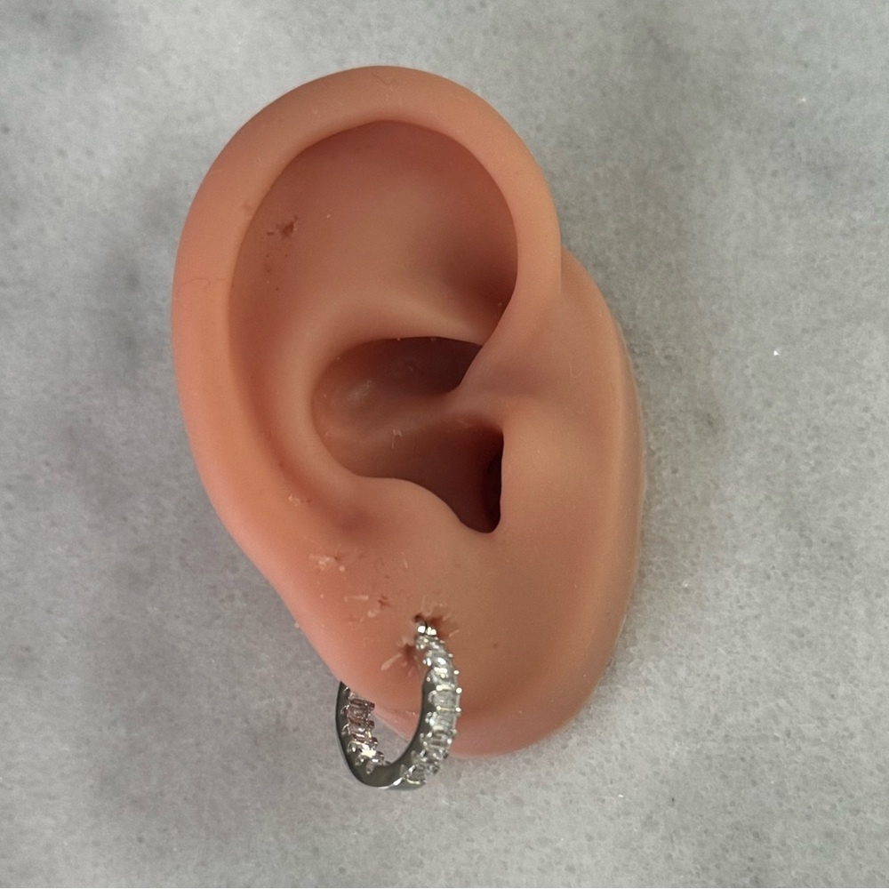NEW STOCK Sterling Silver Wrap Around Princess Crystal Pave Hoop Earrings - Picture 2 of 6